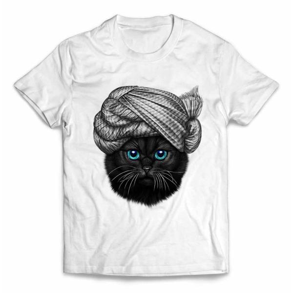 【黒猫 ねこ ターバン】キッズ 半袖 Tシャツ by Fox Republic