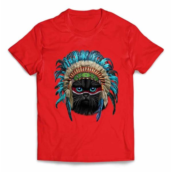 【黒猫 ねこ インディアン】キッズ 半袖 Tシャツ by Fox Republic