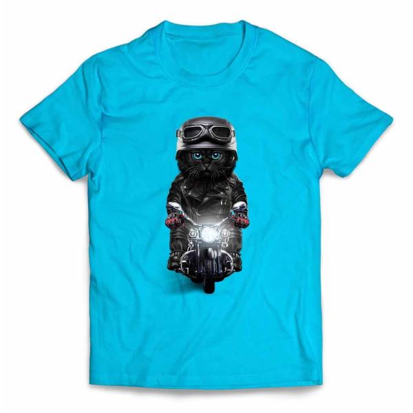 【黒猫 ねこ バイク ヘルメット】キッズ 半袖 Tシャツ by Fox Republic