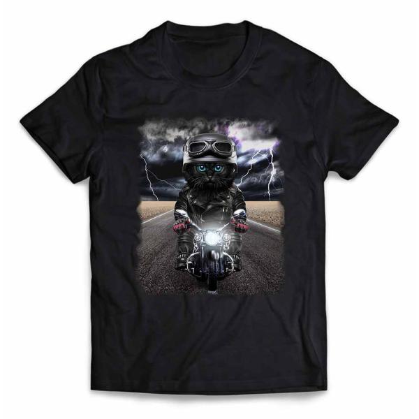 【黒猫 ねこ バイク ヘルメット】キッズ 半袖 Tシャツ by Fox Republic