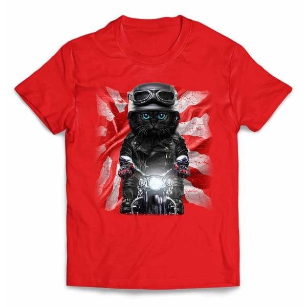 【黒猫 ねこ バイク 日本 日の丸】キッズ 半袖 Tシャツ by Fox Republic