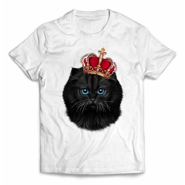 【黒猫 ねこ 王冠】キッズ 半袖 Tシャツ by Fox Republic