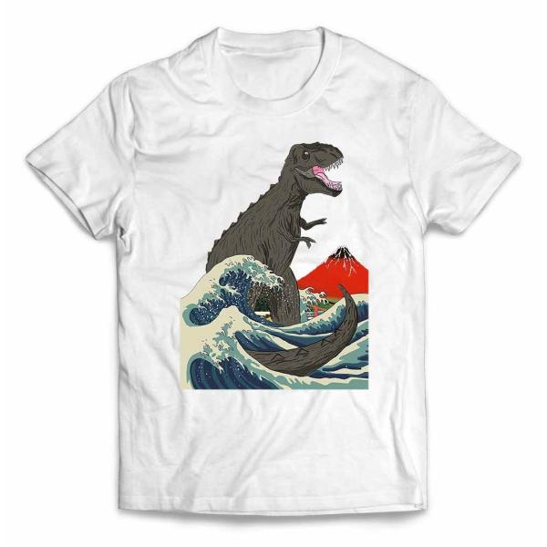 キッズ Tシャツ 半袖 恐竜 大波 富士山 浮世絵 by Fox Republic