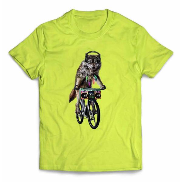 キッズ Tシャツ 半袖 自転車 にのる オオカミ 狼 by Fox Republic