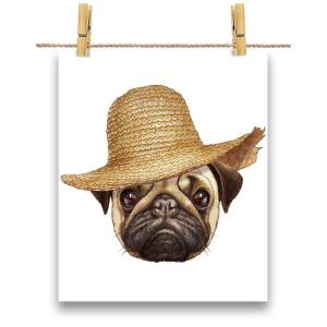 ポストカード 麦藁帽 帽子 ぼうし ハット パグ 動物 by