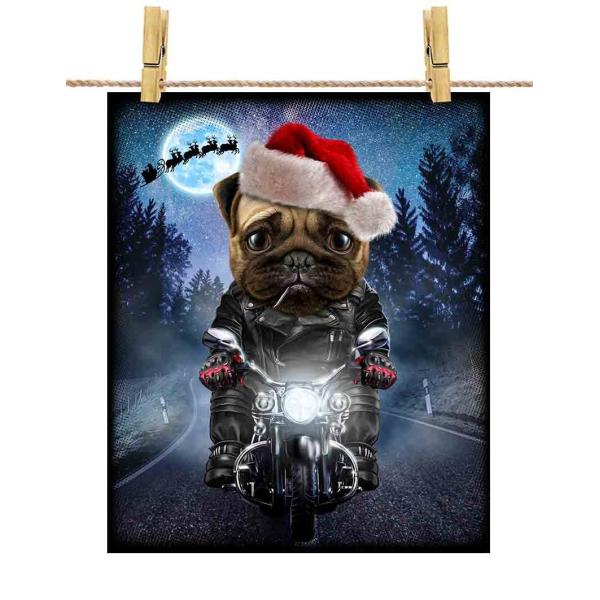 【かわいいパグ ドッグ 犬 いぬ バイク クリスマス サンタクロース】ポストカード by Fox R...