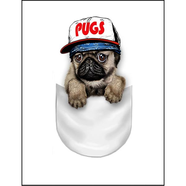 【キャップを被りポケットに入るパグの赤ちゃん 】ポストカード