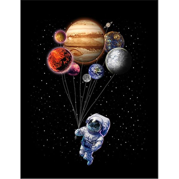 【宇宙飛行士・惑星の風船】ポストカード　黒背景