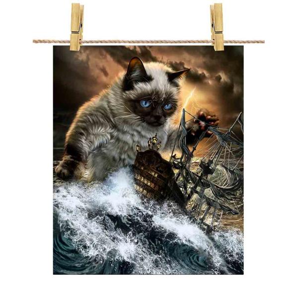 【猫 ねこ 海 嵐 船】ポスター　A1サイズ by Fox Republic