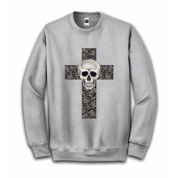 【十字架・クロス・花柄・スカル】メンズ　スウェット　スエット　トレーナー　