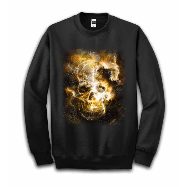【銀河系に浮かぶスカル】メンズ　スウェット　スエット　トレーナー　 ブラック