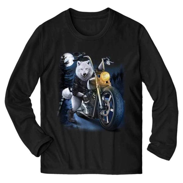 メンズ Tシャツ 長袖 オオカミ 狼 夜 バイク バイカー by Fox Republic