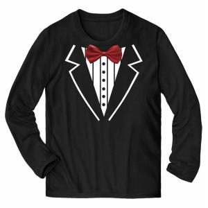 メンズ Tシャツ 長袖 タキシード 蝶ネクタイ スーツ だまし絵