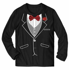 メンズ Tシャツ 長袖 タキシード 蝶ネクタイ スーツ だまし絵
