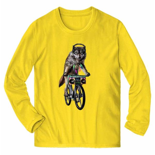メンズ Tシャツ 長袖 自転車 にのる オオカミ 狼 by Fox Republic