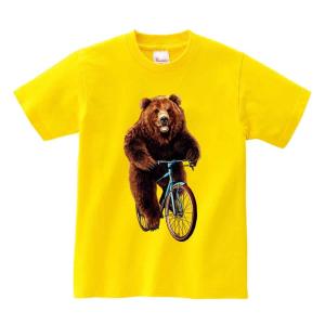 【自転車にのる熊・クマ 】メンズ 半袖 Tシャツ