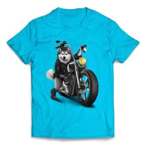 メンズ Tシャツ 半袖 シベリアンハスキー 犬 バイク バイカー by Fox Republic