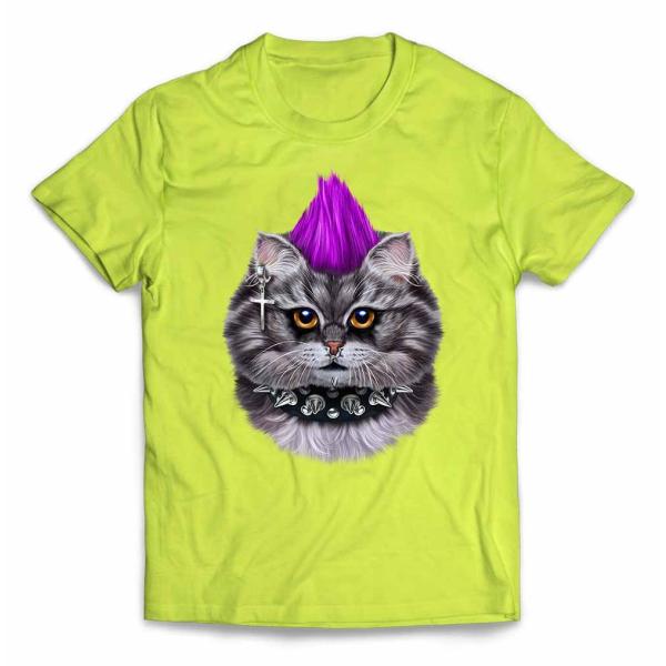 【グレー 猫 ねこ モヒカン パンク ロック】メンズ 半袖 Tシャツ by Fox Republic