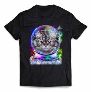 【グレー 猫 ねこ 宇宙 飛行士 銀河系】メンズ 半袖 Tシャツ by Fox Republic