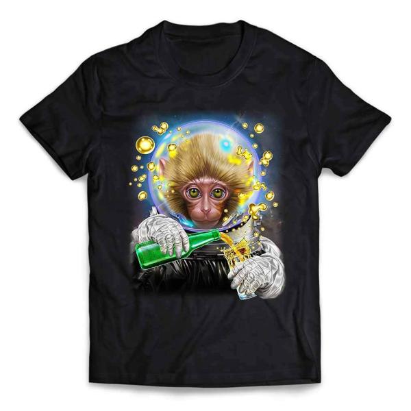 メンズ Tシャツ ニホンザル 動物 宇宙 飛行士 銀河系 ジュース 探検 by Fox Republ...