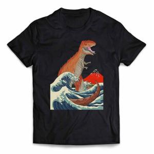 メンズ Tシャツ 半袖 恐竜 大波 富士山 浮世絵 by Fox Republic