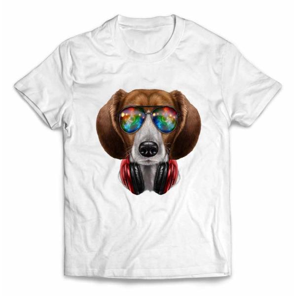 【ビーグル ドッグ 犬 いぬ サングラス ヘッドフォン】メンズ 半袖 Tシャツ by Fox Rep...