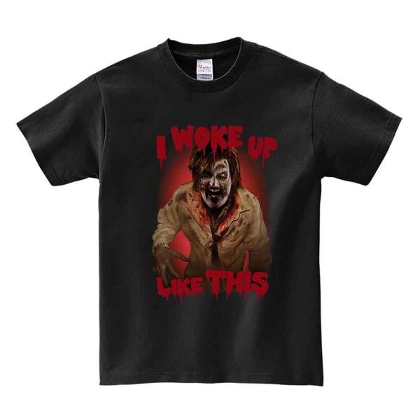 【ゾンビ・おばけ・起きたらこうなってた・ハロウィン】メンズ 半袖 Tシャツ ブラック