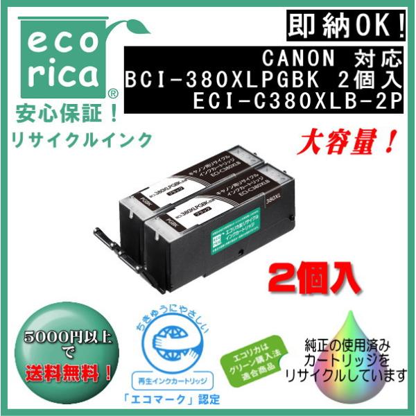 BCI-380XLPGBK ブラック大容量（2個入）リサイクル品 インクカートリッジ 顔料（エコリカ...