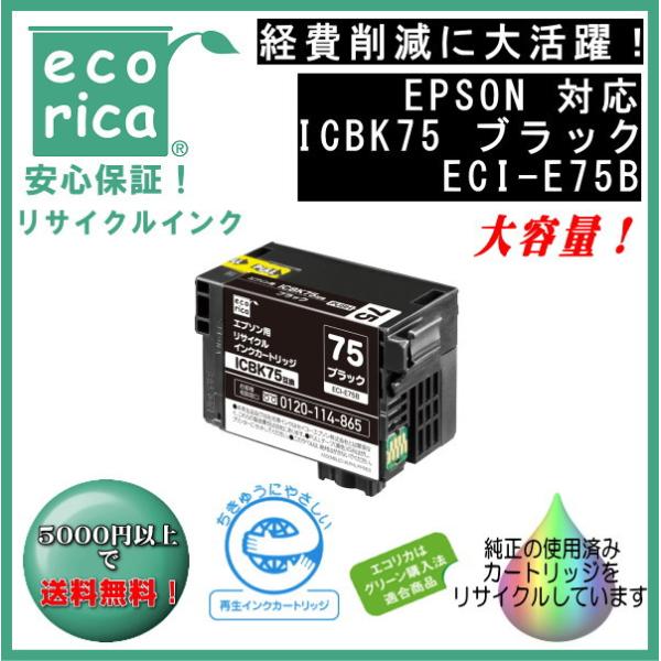 ICBK75 ブラック IC75 顔料インク リサイクル品（エコリカ）ECI-E75B