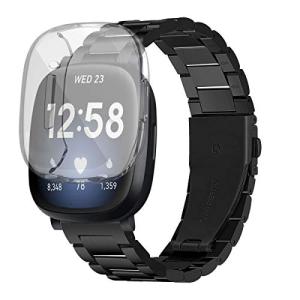 monoii 保護ケースセット Fitbit versa3 fitbit sense 交換 ベルト ステンレス フィットビット ヴァーサ 3 対応 バンド センス 互換品 保護ケース d980