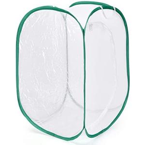 SATiNU 昆虫飼育箱 植物ケージ 標本箱 折り畳み虫かご 昆虫ケージ ポップアップハウジング 通気性 ネット 3色 (E 大 緑辺 ホワイト網 9