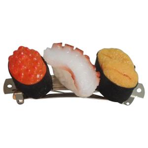 日本職人が作る  食品サンプル バレッタ　ミニ寿司3貫セットC(たこ・うに・いくら)　IP-400｜fragileya