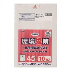 ジャパックス 環境袋策ポリ袋45L 半透明 10枚×30冊 LR44｜fragileya