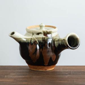 佐久間藤太郎窯　益子焼　黒釉掛合柿流急須   食器　和食器　陶器　作家物