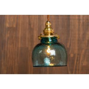 安土草多 吹きガラス ペンダントライト E17 八角錐台瓶 青透き被せ az