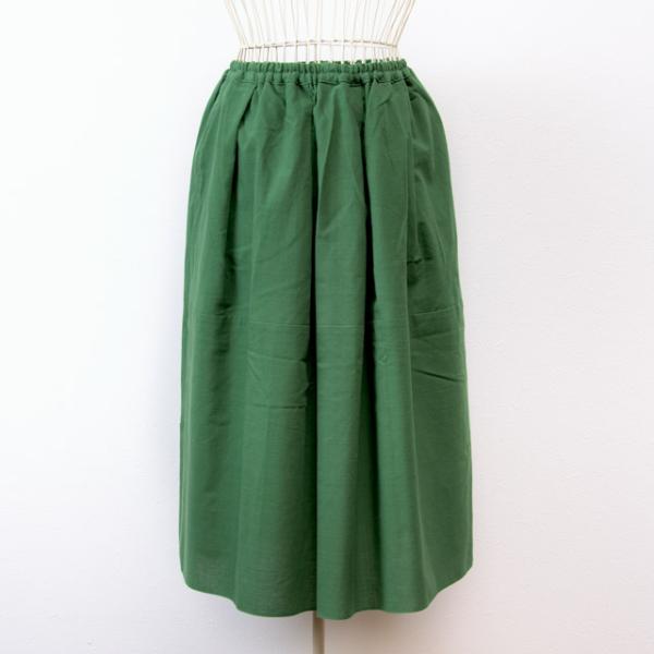 うなぎの寝床 久留米絣のスカート 無地 グリーン 洋服