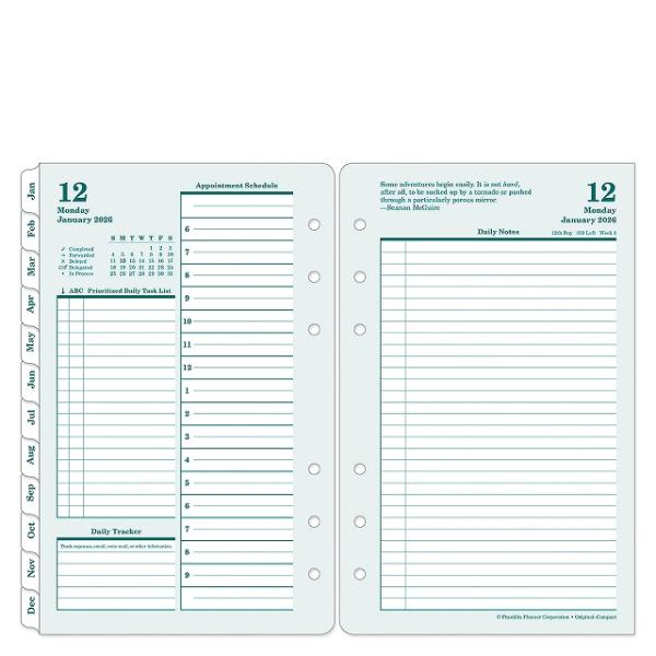 英語版｜2026年1月始まり｜コンパクトサイズ｜オリジナル・デイリー・リフィル 1日／2ページ｜フラ...