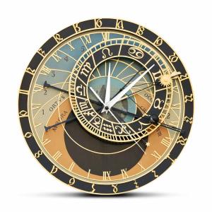 Czech-寝室の壁時計、市松模様の時計、天文印刷、天文学、ギフト用
