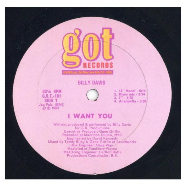 【レコード】BILLY DAVIS - I WANT YOU 12" US 1990年リリース