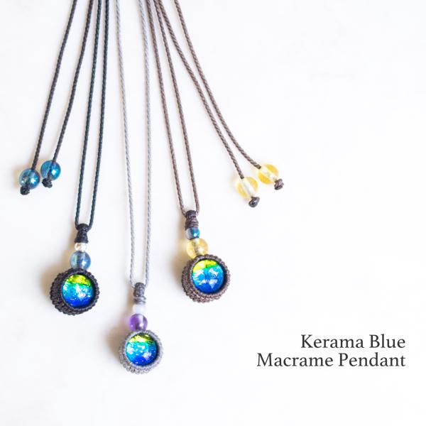 ホタルガラス ケラママリン ブルー マクラメネックレス 沖縄 お土産 とんぼ玉 送料無料
