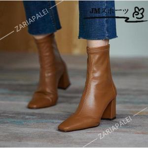 ブーツ レディース ミドル ショート ストレッチ スクエアトゥ