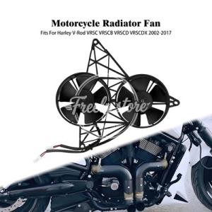 【並行輸入品】バイクラジエーター冷却ファンデュアルファンアセンブリ ブラケット付きハーレー V-ロッ...