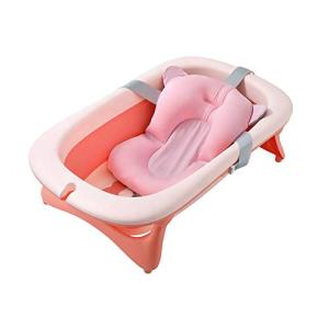 BabaMama 子供 赤ちゃん用 お風呂 ベビーバス スポンジバスネット付き 折り畳み式 ピンク｜free-store78