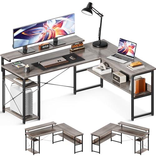 ODK パソコンデスク 幅155 ゲーミングデスク デスク l字 机 棚付き pcデスク 3段階モニ...
