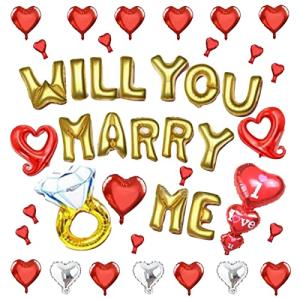 KINOKINO プロポーズ バルーン セット WILL YOU MARRY ME ハート 指輪 アルファベット アルミ 風船 飾りつけ｜free-store78