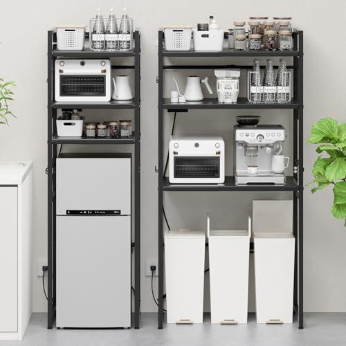 TKUIN ゴミ箱上ラック 冷蔵庫上ラック 幅50〜80cm伸縮可・2口コンセント付き電子レンジラッ...