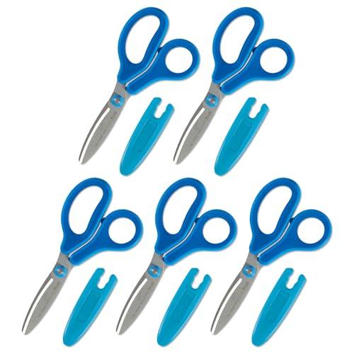 プラス はさみ フィットカットカーブ Jr ジュニア 5本セット こども用 フッ素コート 粘着テープ...