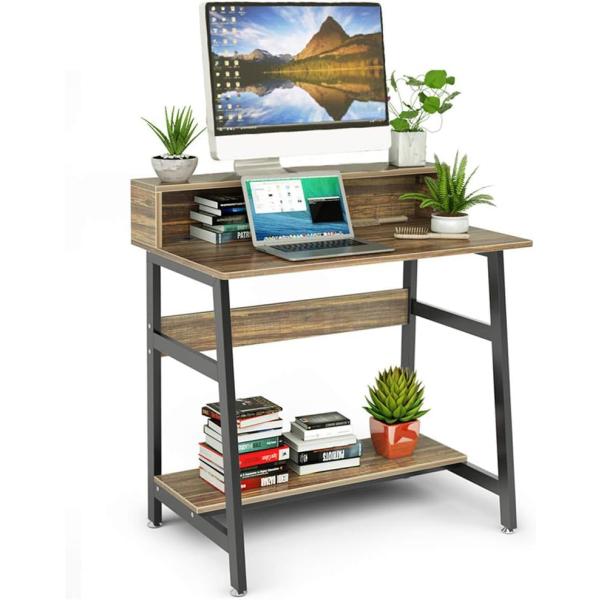 DEWEL パソコンデスク 机 テレワーク用 モニタースタンド付き 幅80cm 高さ90cm 耐荷重...