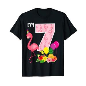 Flamingo Birthday I'm 7 Tropical Flamingo Theme 7th Birthday Tシャツ｜free-store78