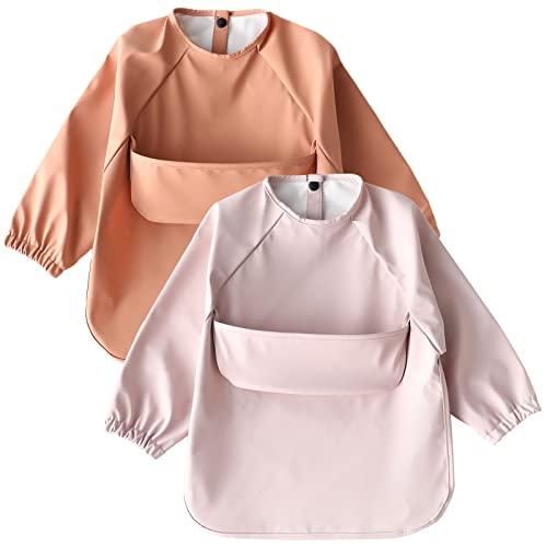 kalavika お食事エプロン 長袖 2枚セット 北欧調 洗える ベビー 離乳食 エプロン 袖付き...